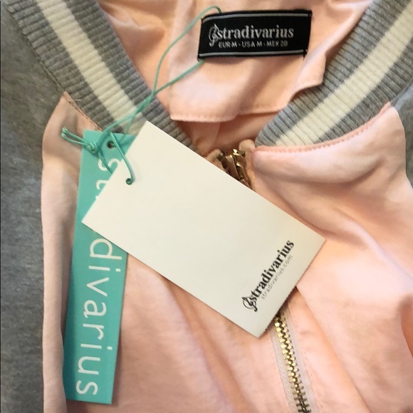 Stradivarius pink and gray bomber satin jacket med - Picture 5 of 7